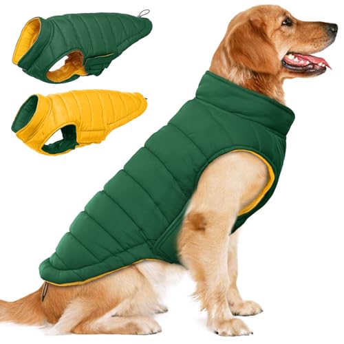 Lelepet Wendbarer Hunde-Wintermantel, warme wasserdichte Jacke für große Hunde, Welpen, Winterpufferjacke, winddichte Hundeweste, einfaches An- und Ausziehen, Grün, Größe 3XL Lelepet Wendbarer Hunde-Wintermantel, warme wasserdichte Jacke für große Hunde, Welpen, Winterpufferjacke, winddichte Hundeweste, einfaches An- und Ausziehen, Grün, Größe 3XL von LeLePet