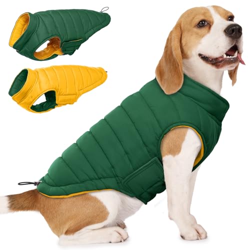 Lelepet Wendbarer Hunde-Wintermantel, warme wasserdichte Jacke für große Hunde, Welpen, Winterpufferjacke, winddichte Hundeweste, einfaches An- und Ausziehen, Grün, Größe XL Lelepet Wendbarer Hunde-Wintermantel, warme wasserdichte Jacke für große Hunde, Welpen, Winterpufferjacke, winddichte Hundeweste, einfaches An- und Ausziehen, Grün, Größe XL von LeLePet