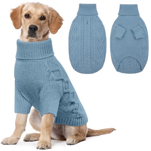 Lelepet Winter Hundepullover, Gestrickter Warm Hundepulli mit Rollkragen, Weihnachtspullover für kaltes Wetter, Weiche Hundestrickwaren, Hundemantel Sweater Haustier Bekleidung, Blau XL Lelepet Winter Hundepullover, Gestrickter Warm Hundepulli mit Rollkragen, Weihnachtspullover für kaltes Wetter, Weiche Hundestrickwaren, Hundemantel Sweater Haustier Bekleidung, Blau XL von LeLePet