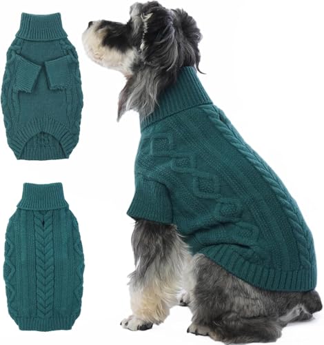Lelepet Winter Hundepullover, Gestrickter Warm Hundepulli mit Rollkragen, Weihnachtspullover für kaltes Wetter, Weiche Hundestrickwaren, Hundemantel Sweater Haustier Bekleidung, Pfauengrün M Lelepet Winter Hundepullover, Gestrickter Warm Hundepulli mit Rollkragen, Weihnachtspullover für kaltes Wetter, Weiche Hundestrickwaren, Hundemantel Sweater Haustier Bekleidung, Pfauengrün M von LeLePet