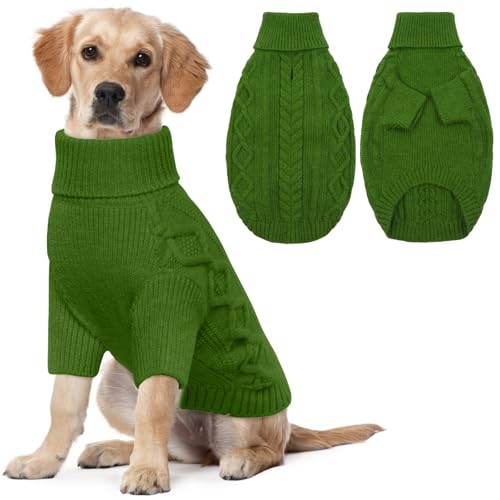 Lelepet Winter Hundepullover, Gestrickter Warmer Hundepulli mit Rollkragen, Weihnachtspullover für kaltes Wetter, Weiche Hundestrickwaren für Hunde, Hundemantel Sweater Haustier Bekleidung, Grün XL Lelepet Winter Hundepullover, Gestrickter Warmer Hundepulli mit Rollkragen, Weihnachtspullover für kaltes Wetter, Weiche Hundestrickwaren für Hunde, Hundemantel Sweater Haustier Bekleidung, Grün XL von LeLePet