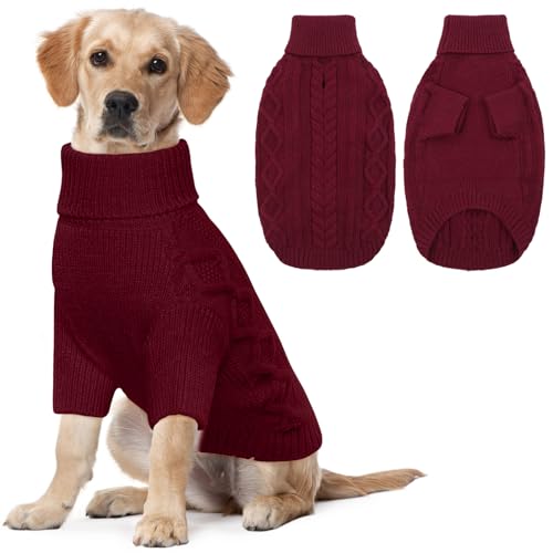 Lelepet Winter Hundepullover, Gestrickter Warmer Hundepulli mit Rollkragen, Weihnachtspullover für kaltes Wetter, Weiche Hundestrickwaren für Hunde, Hundemantel Sweater Haustier Bekleidung, Rot 2XL Lelepet Winter Hundepullover, Gestrickter Warmer Hundepulli mit Rollkragen, Weihnachtspullover für kaltes Wetter, Weiche Hundestrickwaren für Hunde, Hundemantel Sweater Haustier Bekleidung, Rot 2XL von LeLePet