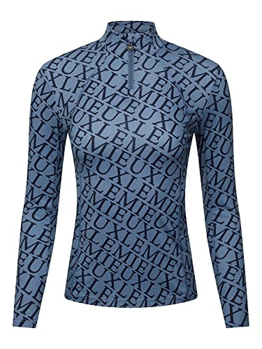 LeMieux Fleur Base Layer aus Denim mit LeMieux-Print – Flatlock-Nähte weiche Nähte – 360 Grad Stretch – Langarm-Oberteil – UK 12 von LeMieux