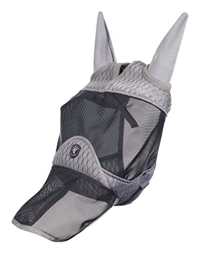 LeMieux Gladiator Pferd Vollfliegenmaske mit Ohren & Nase in Grau - Atmungsaktives und langlebiges Reitzubeh?r mit schwarzem UV-Schutznetz - klein von LeMieux