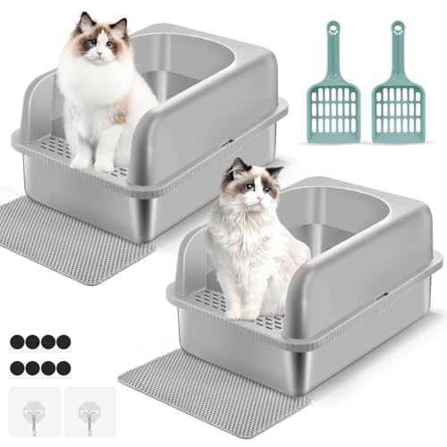Katzenklo Edelstahl mit Deckel, 60x40x30cm, XXL Große Katzentoilette Edelstahl Halbgeschlossen, mit hohem Rand Abnehmbarer, Nicht klebrig, Für Große und Kleine, Einfache Reinigen (Grau) von LeadGoods