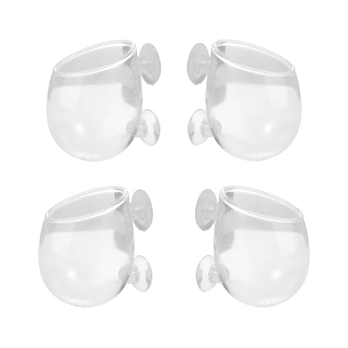 Leadigol 4 x Wasserpflanzen-Becher, Wassergras, transparent, Pflanzenglasbecher, Topf, Glaszylinderbecher mit Saugnäpfen von Leadigol