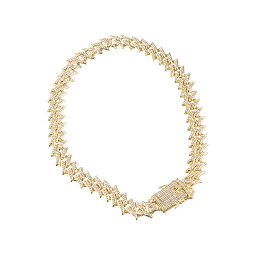 Leadigol Halskette mit Dornen, goldfarben, Haustierschmuck, dekorative kubanische Kette, Hundehalskette aus Metall mit Diamanten, Hundehalsband für Hunde und Katzen Leadigol Halskette mit Dornen, goldfarben, Haustierschmuck, dekorative kubanische Kette, Hundehalskette aus Metall mit Diamanten, Hundehalsband für Hunde und Katzen von Leadigol