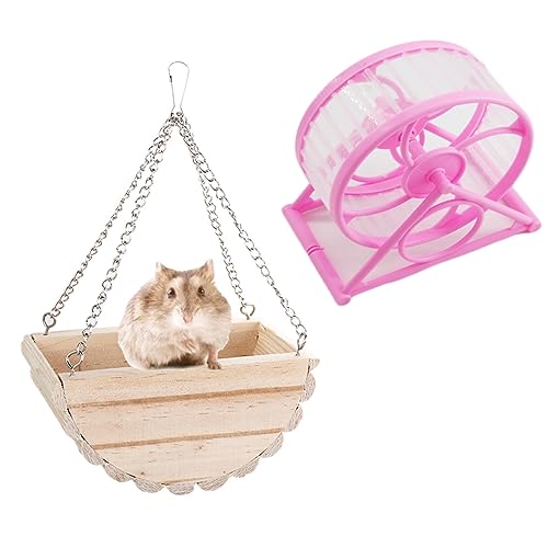 Leadigol Hamster Holzschaukelspielzeug, leises Spinner, Hamster, Laufräder, Hamster-Kauspielzeug, Haustier-Hängematte, Spielzeug, Käfigzubehör, für Hamster, Meerschweinchen, Mäuse und andere kleine von Leadigol