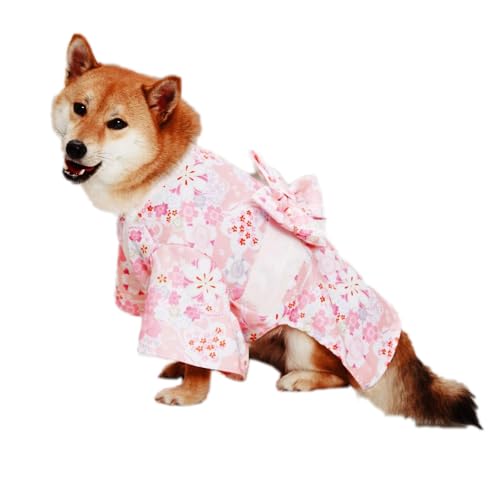 Leadigol Japanischer Stil Haustier Katze Kimono Hund Kleidung Floral Haustier Halloween Kostüm Blumen Druck Bogen Outfit für Französische Bulldogge Corgi Chihuahua Shiba Inu Welpen Anzug von Leadigol