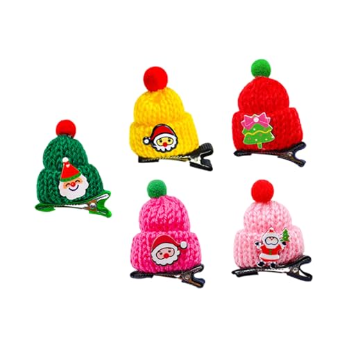 5 x Hunde-Haarspangen, Kunstwollhut mit Pompon-Ball, verschiedene Stile, Weihnachtsstil, Mini-Dekoration, Haustier-Kopfschmuck, Weihnachten von Leadrop