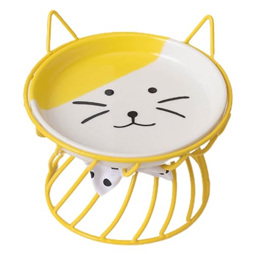 Anti-Erbrechen Katzennapf Erhöhte Futter mit großer Kapazität Keramik Teller Halterung Haustier Container Gelb von Leadrop