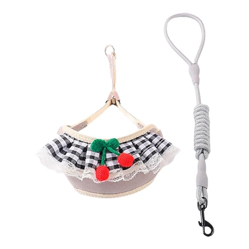 Dog Traction Leash 1 Set Pet Traction Rope Knitted Cherry Trim Plaid Print Dog Leash Durable Cat Traction Leash Pet Supply Grey S von Leadrop