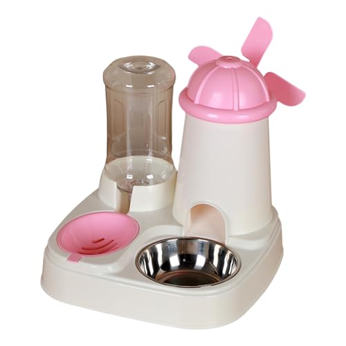 Futterstation für Haustiere mit Wasserspender, große Kapazität, Futter 1,1 l/2,5 l, Futterstation, automatische Nachfüllung, Katze, Hund, Rosa, 1 von Leadrop