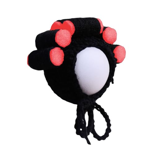 Haustier-Cosplay-Hut, verstellbare Kopfbedeckung, bezaubernde, lustige Perücke mit Lockenwicklern, elastischer, gestrickter Schnürriemen, rutschfest, Katzenparty, Rot, Größe M von Leadrop
