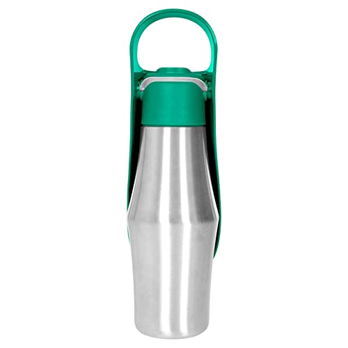 Haustier-Futterspender Edelstahl Wasserflasche 750 ml Kapazität für Reisen Wandern Outdoor-Aktivitäten Spender Trinker Hund Dunkelgrün von Leadrop