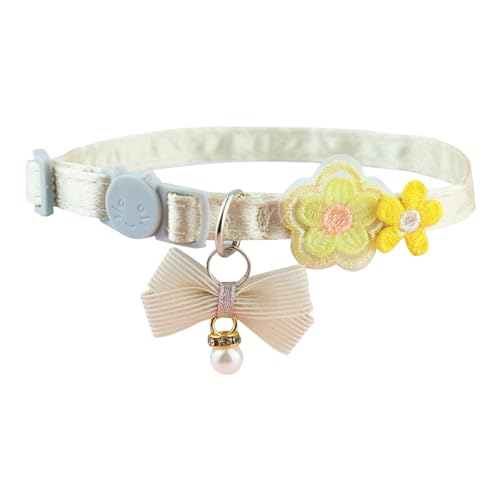 Haustier Halsband Einstellbare Länge Blume Stickerei Haustier Halsband Haustier Halsband mit Niedlichen Bogen Anhänger Verstellbare Schnalle Katze Hund Umhängeband Haustier Zubehör Zitronengelb von Leadrop