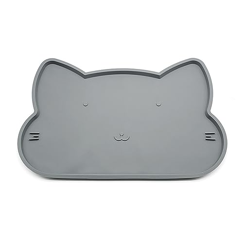 Hunde Haustier Tischset Rutschfest Wasserdicht mit erhöhtem Rand Katze Hund Futtermatte für Saubere Futterfläche Auslaufsicher Hellgrau von Leadrop