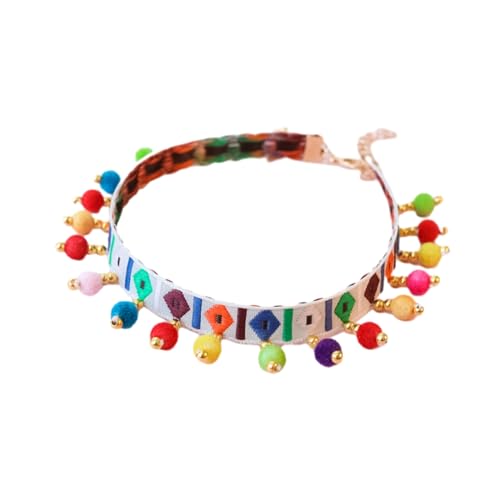 Hundehalsband, bunt, bequem, mit Quaste, Ball, Dekoration, verstellbar, für Hunde, Halsband, Katzenhalsband, Haustierbedarf, weiß, Größe L von Leadrop