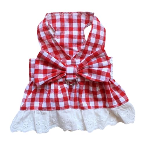 Hundekleid Rot Plaid Haustierkleid mit Spitzensaum Schleife ärmelloses Prinzessinnenkleid für Hunde Katzen perfekt für Frühling Sommer Rot L von Leadrop