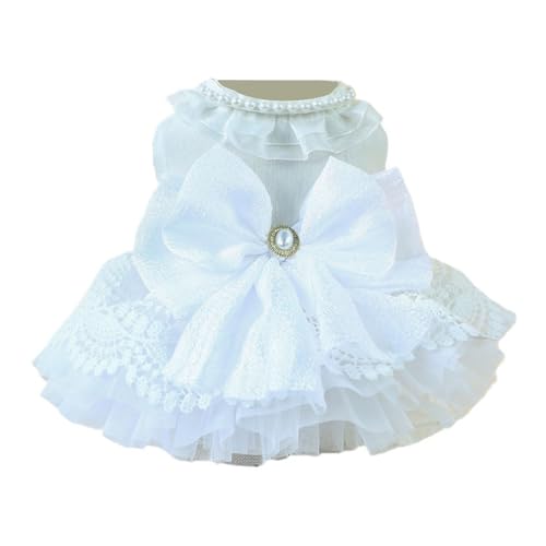 Leadrop Hundekleid mit Schleifen, Perlen, Haustier-Hochzeit für Hunde, Druckknöpfe, Prinzessin, atmungsaktiv, Frühling, Sommer, Spitzenbekleidung, Perlenschleifen-Design, klein L von Leadrop