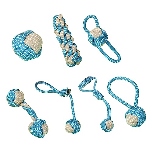 Leadrop Pet Chew Toys Teeth Cleaning Toys for Dogs 7pcs/set Handwoven Cotton Rope Pet Toy for Dogs Cats Biss resistant Teeth Cleaning Dental Care Toy Blue von Leadrop