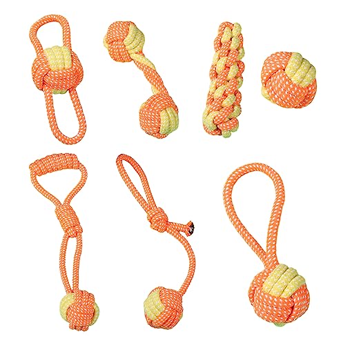 Leadrop Pet Chew Toys Teeth Cleaning Toys for Dogs 7pcs/set Handwoven Cotton Rope Pet Toy for Dogs Cats Biss resistant Teeth Cleaning Dental Care Toy Orange von Leadrop