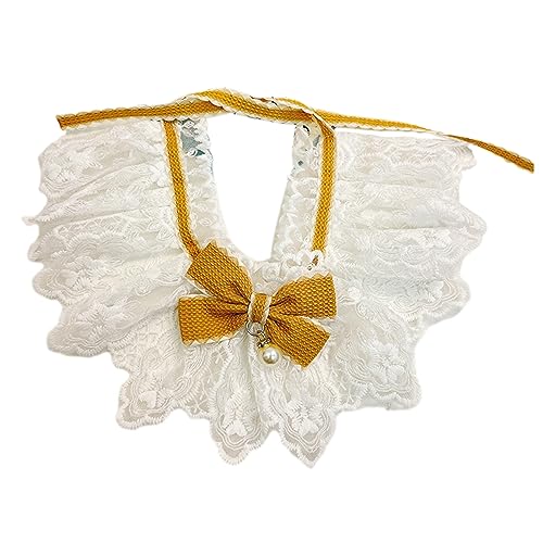 Pet Collar with Fake Pearl Pendant Lace Mesh Romantic Bowknot Adjustable Straps Breathable Comfortable Dog Cat Delicate Yellow L von Leadrop