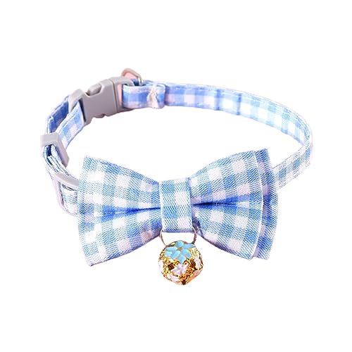 Plaid Pattern Collar Plaid Pattern Pet Collar with Bell Bowknot Adjustable Neck Strap for Dogs Cats Fashionable Pet Accessories Blue von Leadrop