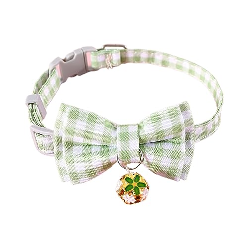 Plaid Pattern Collar Plaid Pattern Pet Collar with Bell Bowknot Adjustable Neck Strap for Dogs Cats Fashionable Pet Accessories Green von Leadrop
