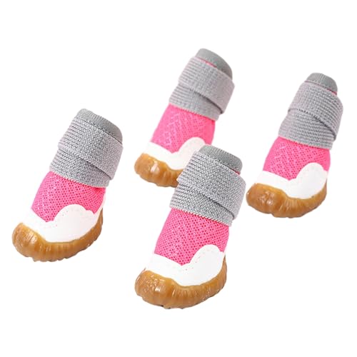 Reflektierende Hundeschuhe mit rutschfestem Silikon, 4 Stück, reflektierend, rutschfest, Pfotenschutz, Befestigungsband, Haustierzubehör, Rosa, L von Leadrop