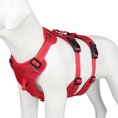 Sicherheitsweste für Hunde, bequem, ausbruchsicher, atmungsaktiv, verstellbare Schnalle, kein Ziehen, große Brust, Rot, Größe XL von Leadrop