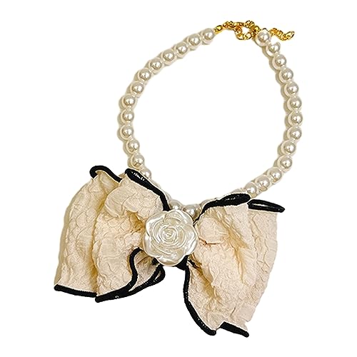 Haustier-Halskette, verstellbare Hunde-Schleifen-Halskette mit Schnapp-Design, stilvolle künstliche Perlenhalsband, Haustierschmuck von Leadthin