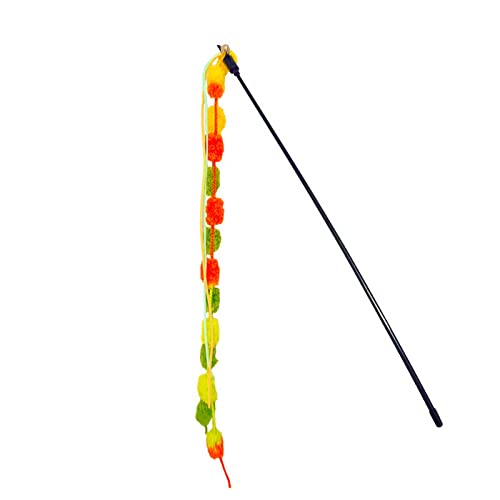 Leadthin Katzen-Teaser-Stick zum Biegen, bissfest, fusselfrei, knackig, farbige Garnkugel, flexible Stange, 51 cm von Leadthin