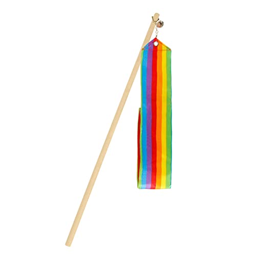 Lustiges Katzenspielzeug, schlanker Griff, langlebig, elegant, verlängert, resistent gegen Kratzer, Spielsport, Holz, Regenbogenband, Katzenstock für Kätzchen von Leadthin