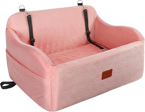 Lealchum Haustier-Autositz für große Hunde, weicher Stoff, Haustier-Reisebett-Füllung, Memory-Schaum, Zwei Sicherheitsleinen zum Anklippen, Autositz für Hunde (Pink, Large) von Lealchum