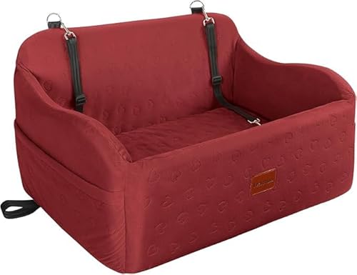 Lealchum Haustier-Autositz für große Hunde, weicher Stoff, Haustier-Reisebett-Füllung, Memory-Schaum, Zwei Sicherheitsleinen zum Anklippen, Autositz für Hunde (Red, Large) von Lealchum