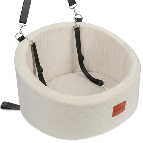 Lealchum Hunde-Autositz, bequemer Haustier-Autositz mit Sicherheitsleinen zum Anklippen, waschbares Reise-Autobett mit Rutschfester Unterseite (Beige, Small) von Lealchum