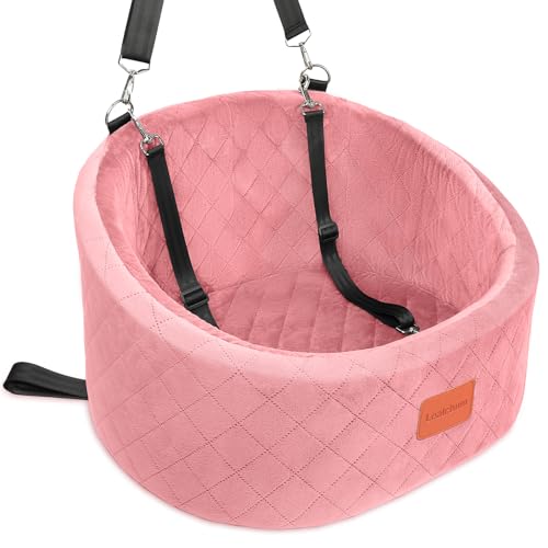 Lealchum Hunde-Autositz, bequemer Haustier-Autositz mit Sicherheitsleinen zum Anklippen, waschbares Reise-Autobett mit Rutschfester Unterseite (Pink, Small) von Lealchum