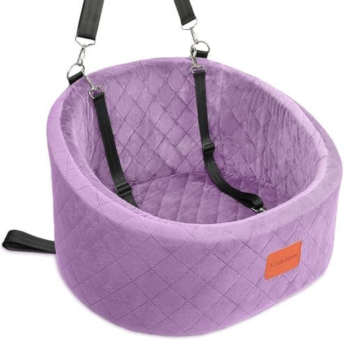Lealchum Hunde-Autositz, bequemer Haustier-Autositz mit Sicherheitsleinen zum Anklippen, waschbares Reise-Autobett mit Rutschfester Unterseite (Purple, Small) von Lealchum