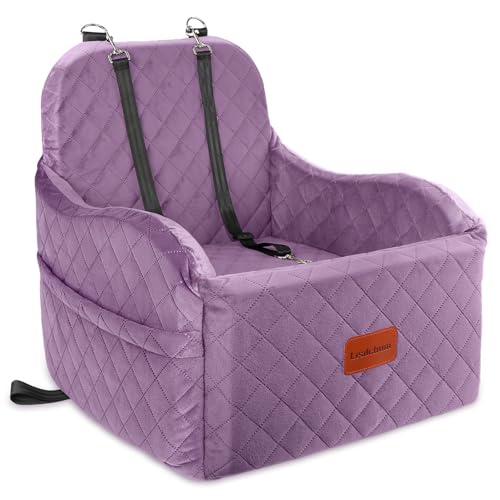 Lealchum Hunde-Autositz für kleine/mittelgroße Hunde, weicher tragbarer Welpensitz mit erhöhtem Kissen, vollständig Abnehmbarer und waschbarer Haustier-Autositz mit 2 Hundeleinen (Purple, Medium) von Lealchum