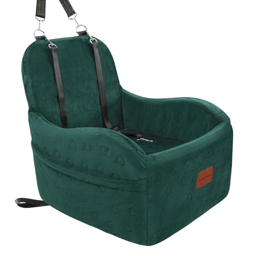 Lealchum Hunde-Autositz für kleine Hunde, tragbarer Autositz mit erhöhtem Knopf, vollständig Abnehmbarer und waschbarer Haustier-Autositz mit Aufbewahrungstaschenu (Green, Medium) von Lealchum