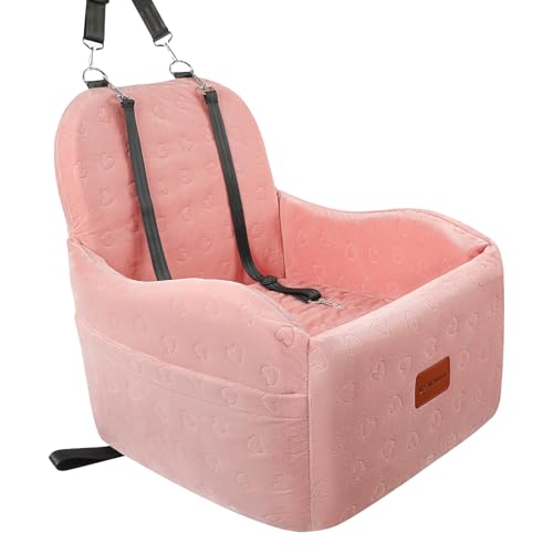 Lealchum Hunde-Autositz für kleine Hunde, tragbarer Autositz mit erhöhtem Knopf, vollständig Abnehmbarer und waschbarer Haustier-Autositz mit Aufbewahrungstaschenu (Pink, Medium) von Lealchum