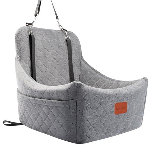 Lealchum Hundesitz für mittelgroße Hunde, verstellbaren Riemen, Anti-Rutsch-Boden Haustier Autositz, voll abnehmbar und waschbar (Grey, Medium) von Lealchum