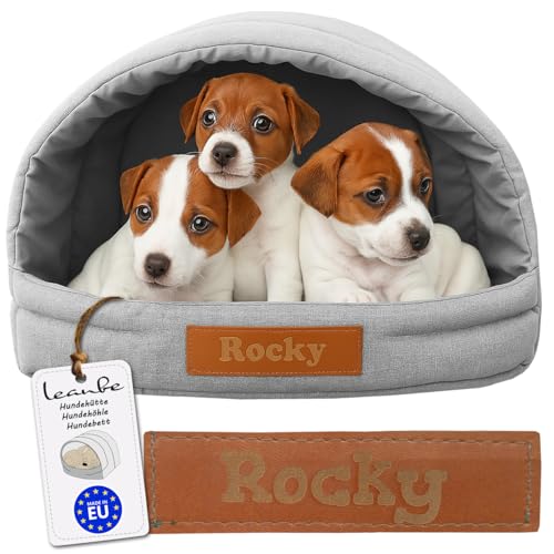 leanbe Personalisierte Hundehütte/Hundehöhle – Kuscheliges Hundebett mit Namensgravur – Katzenhöhle & Schlafplatz für kleine und große Hunde Hundehaus (Asche, R1:41x33x28cm) von Leanbe