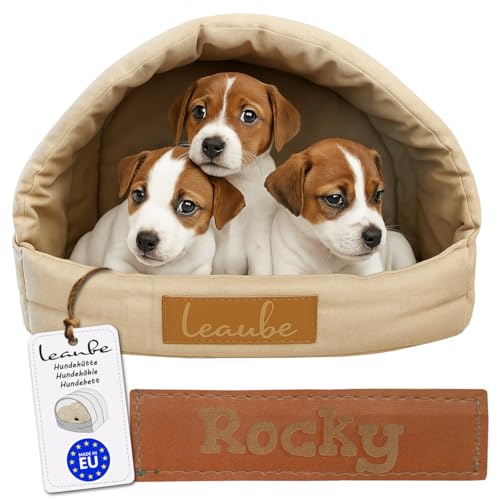 leanbe Personalisierte Hundehütte/Hundehöhle – Kuscheliges Hundebett mit Namensgravur – Katzenhöhle & Schlafplatz für kleine und große Hunde Hundehaus (BEIGE, R1:41x33x28cm) von Leanbe