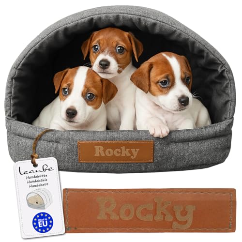 leanbe Personalisierte Hundehütte/Hundehöhle – Kuscheliges Hundebett mit Namensgravur – Katzenhöhle & Schlafplatz für kleine und große Hunde Hundehaus (Graphit, R1:41x33x28cm) von Leanbe