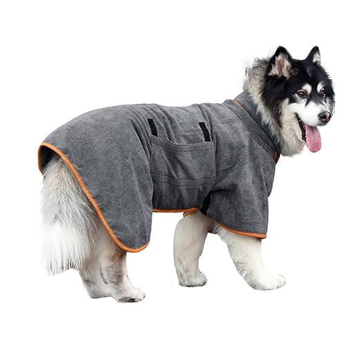 LeapBeast Hundebademantel aus Mikrofase,Mit Klettverschluss Schnell Trocknend Badetuch,Sehr Saugfähig,und mit Verstellbaren Trägern (XL, grau) von LeapBeast