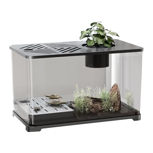 Aquarium-Tank, moderne Fischschalen, Desktop-Set, Panorama-HD-Behälter, transparente Amphibien-Aquarien mit Schildkröten-Ruhebereich für Quallen, Guppy- , Heimdekoration, 39,5 x 22,5 x 21,5 cm von LearnLyrics