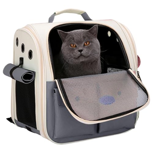 🚗 Katzenrucksackträger, Katzenträgerrucksack, Tierrucksack, atmungsaktives Netz, Reiserucksack für Haustiere mit mehreren Taschen | Faltbare Katzentasche mit von LearnLyrics