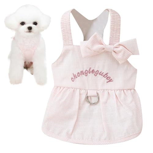 LearnLyrics Hunde-Sommerkleid, gestreiftes Hundekleid - Hündchen-Prinzessin-Kleider | Hunde-Outfits mit Kordelzug-Schnalle und Schleife, gestreiftes Hunde-Outfit für kleine, mittelgroße Hunde, Katzen, von LearnLyrics